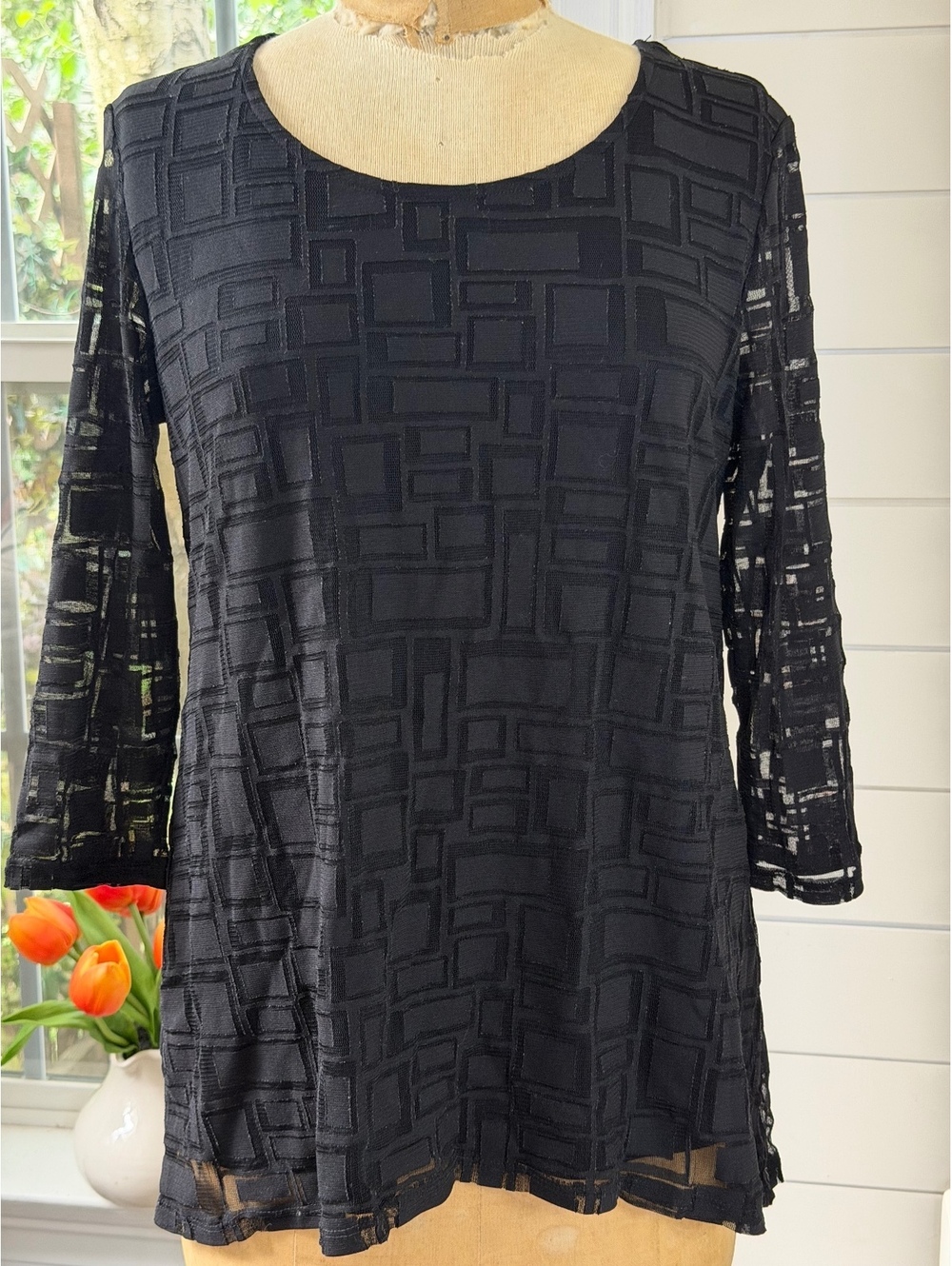 Whimsigoth Indie JM Collection Women's Black Retro Geometric Top Medium